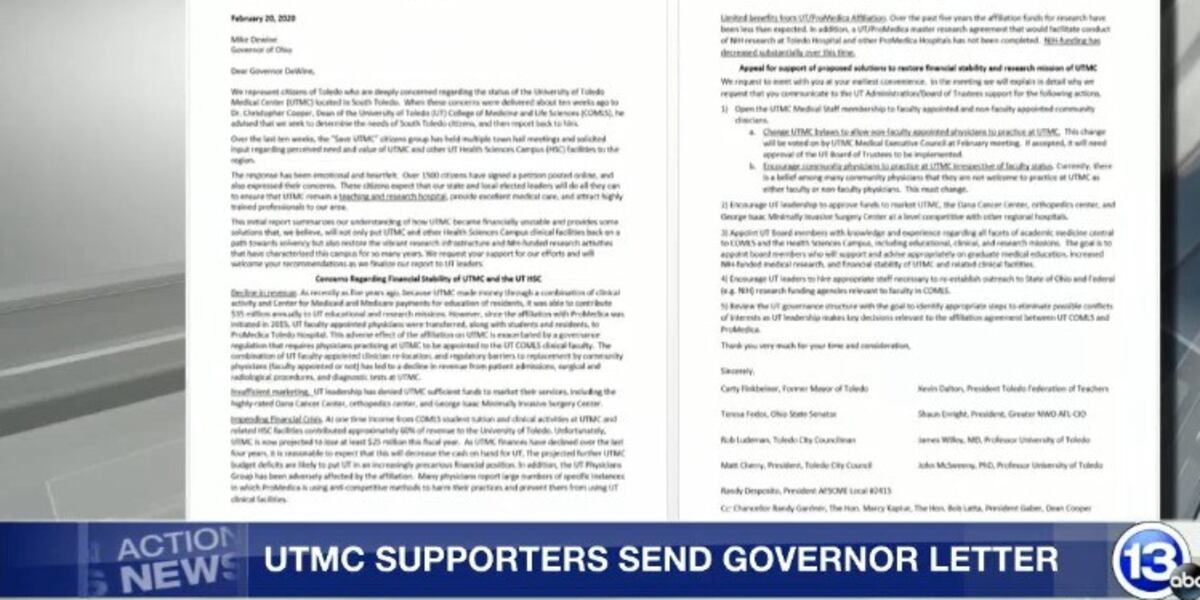 Utmc Pen Program UTMC supporters pen letter to Governor DeWine