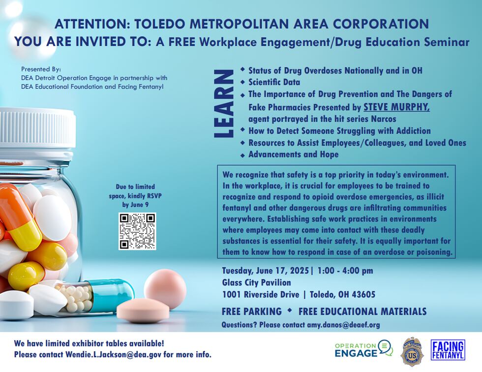 The DEA is hosting a free workplace engagement/drug education seminar in Toledo next month.