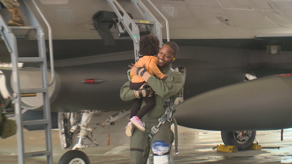 13 Action News Anchor James Starks flies in an F-16 with the 180th Fighter Wing ahead of the...