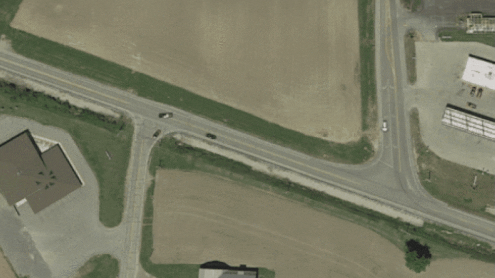 Finzel Road at Waterville-Swanton Road before and roundabout construction.