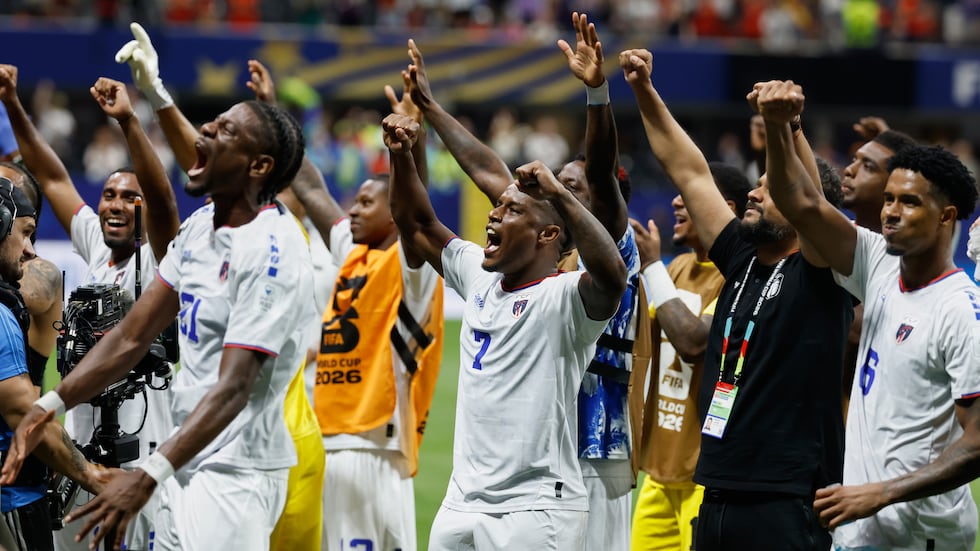 Cape Verde players celebrate after the World Cup Group H soccer match between Spain and Cape...