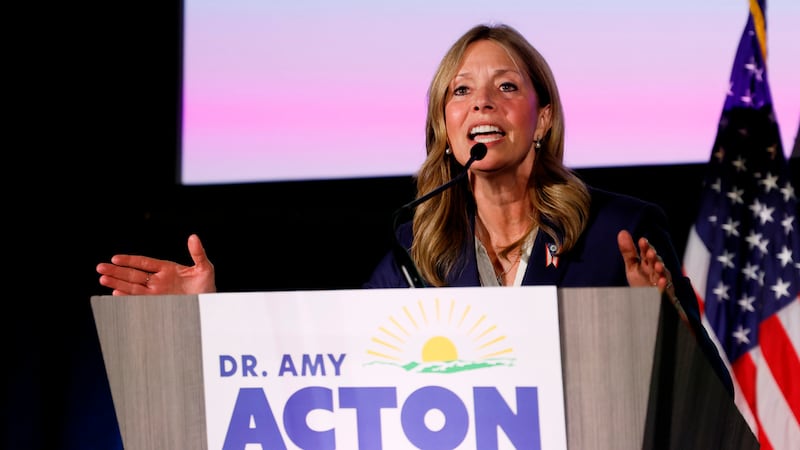 Democratic gubernatorial candidate Dr. Amy Acton speaks at a primary election night campaign...