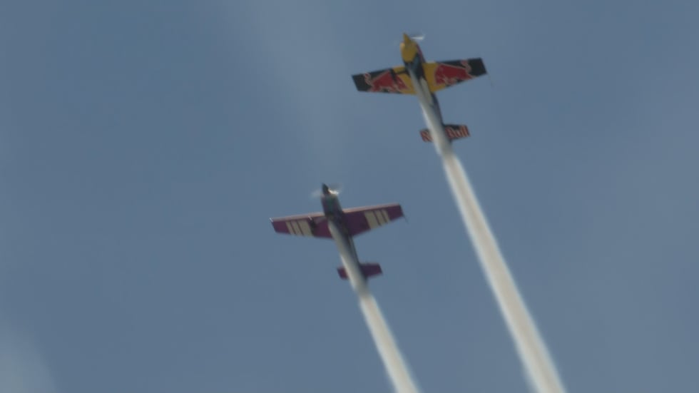Kevin Coleman, a world-class aeronaut with the Red Bull Air Force practicing before performing...
