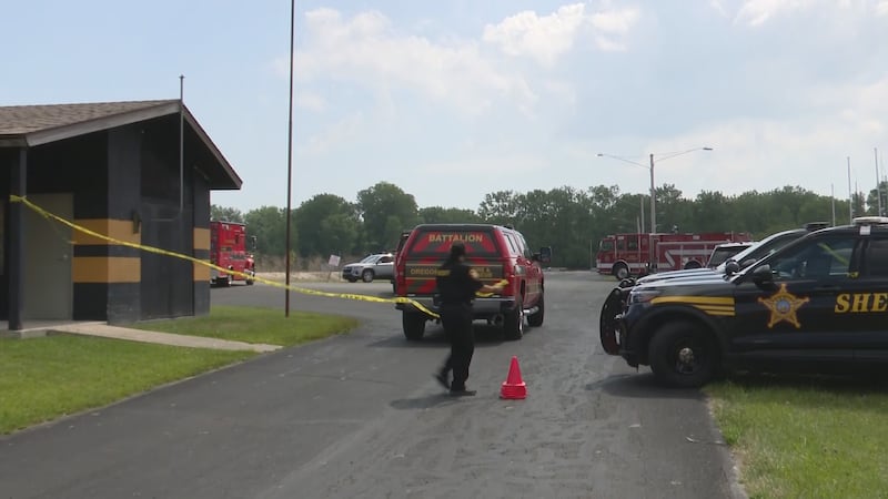 First responders block off access to the Meinke Marina boat launch on July 2, 2026, as part of...
