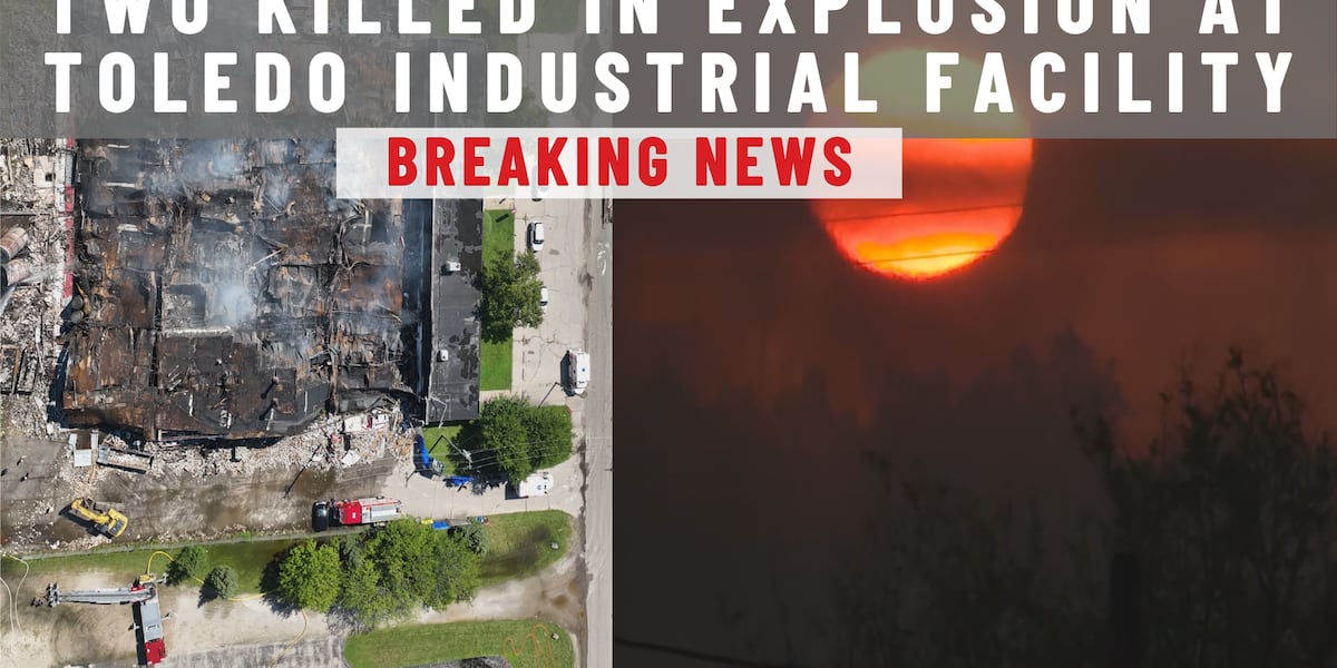 Emergency scene after the Brent Industries recycling facility explosion and fire in Toledo.