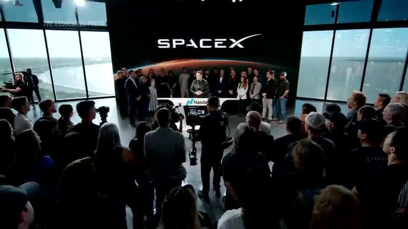 SpaceX goes public in historic Wall Street debut. (Source: NASDAQ via AP)