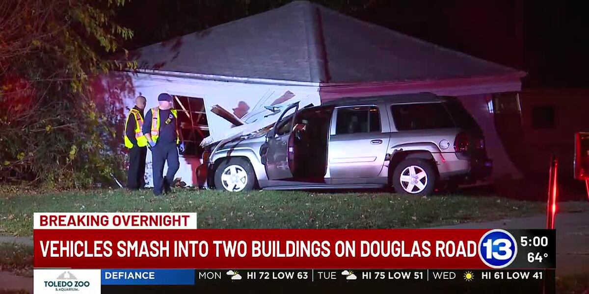 Off Ramp Crash Two vehicles collide with two buildings in I-475 off-ramp crash